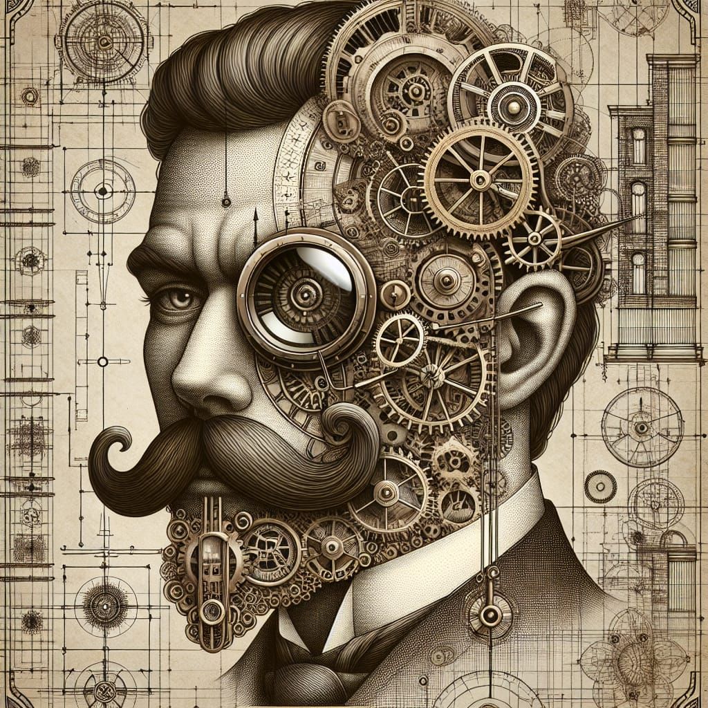 Steampunk Portrait: Man with Monocle and Gears