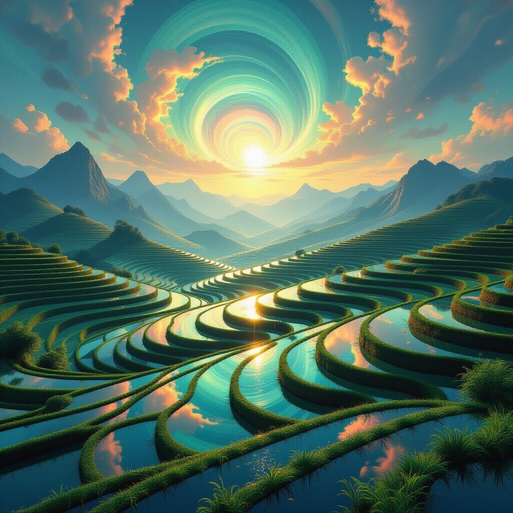 Molten Metal Rice Fields with Glass Mountains