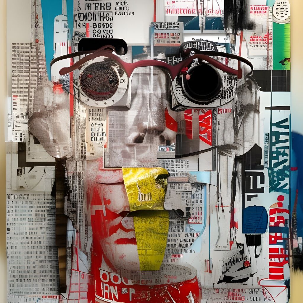 Retrofuturistic Mixed Media Art in Rauschenberg Style