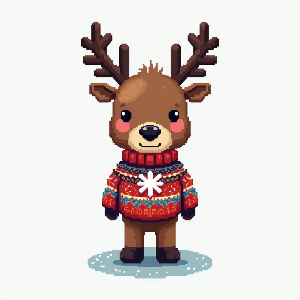 Flat Perler Bead Elk in Snowflake Jumper