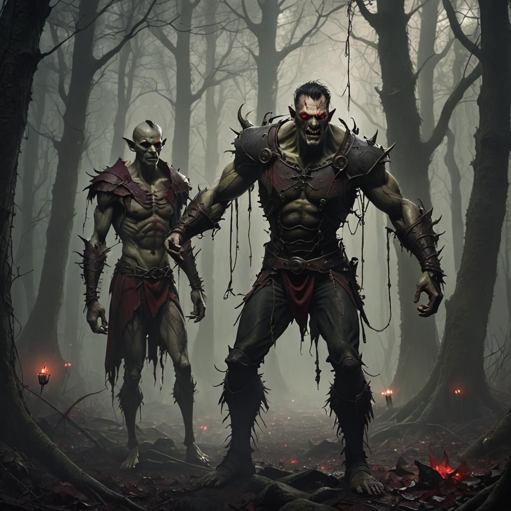 Gothic Horror Marionette Hybrid in Dark Forest