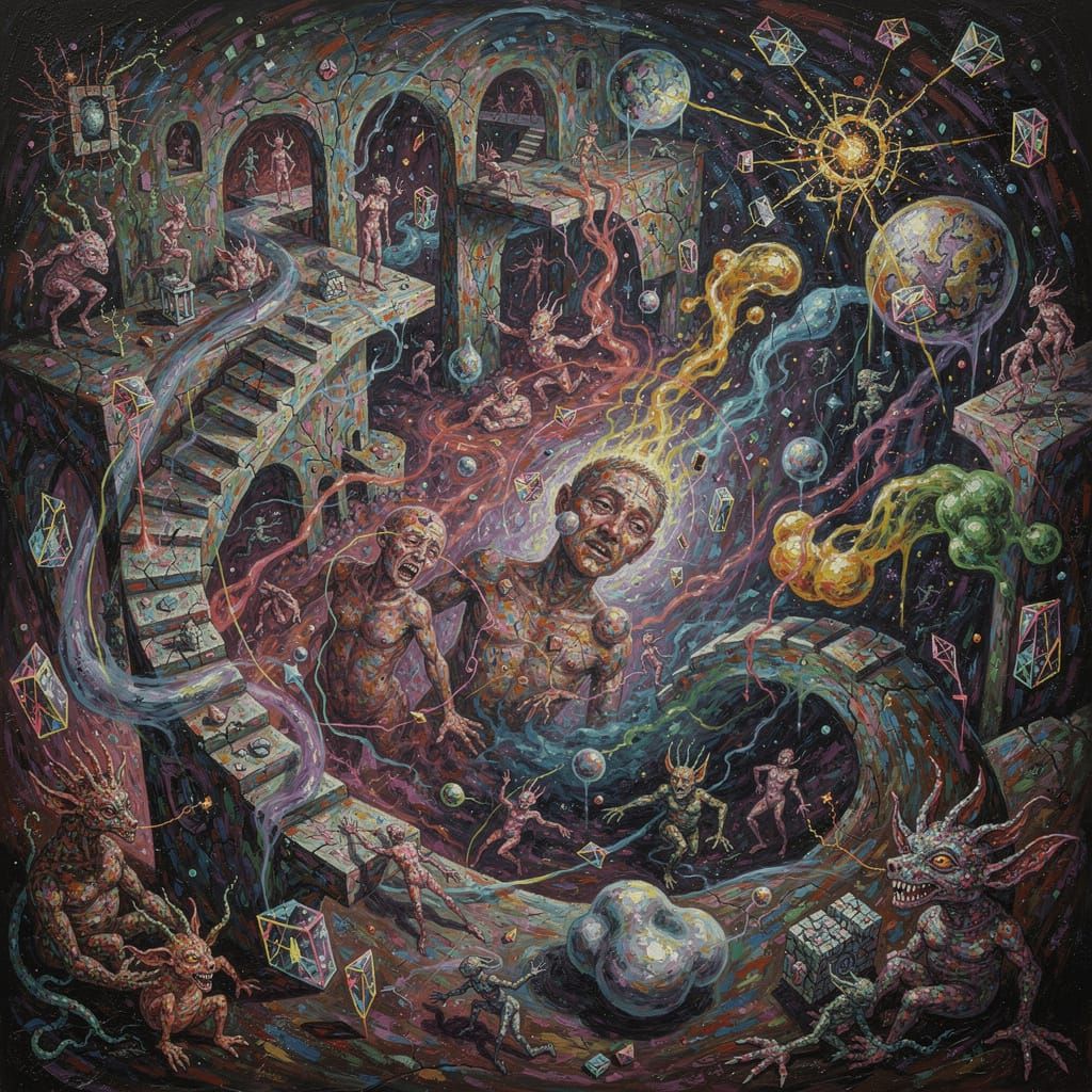 Abstract Mindscape With Clashing Colors and Figures