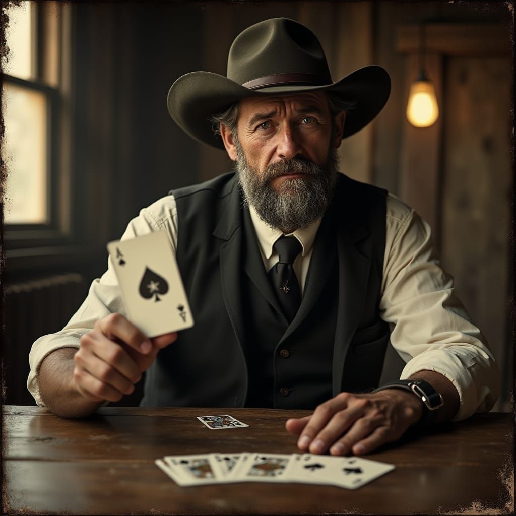 Gambler Plays Texas Hold'em in a Classic Old West Saloon