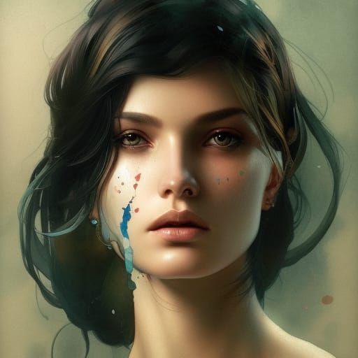 Beautiful Woman: Watercolour Portrait in Digital Art Style