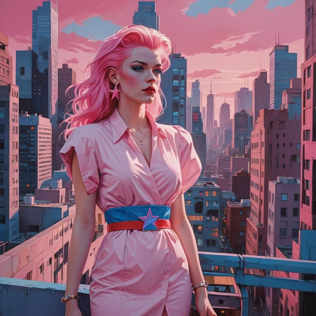 Electric Dream Girl in Neon Cityscape