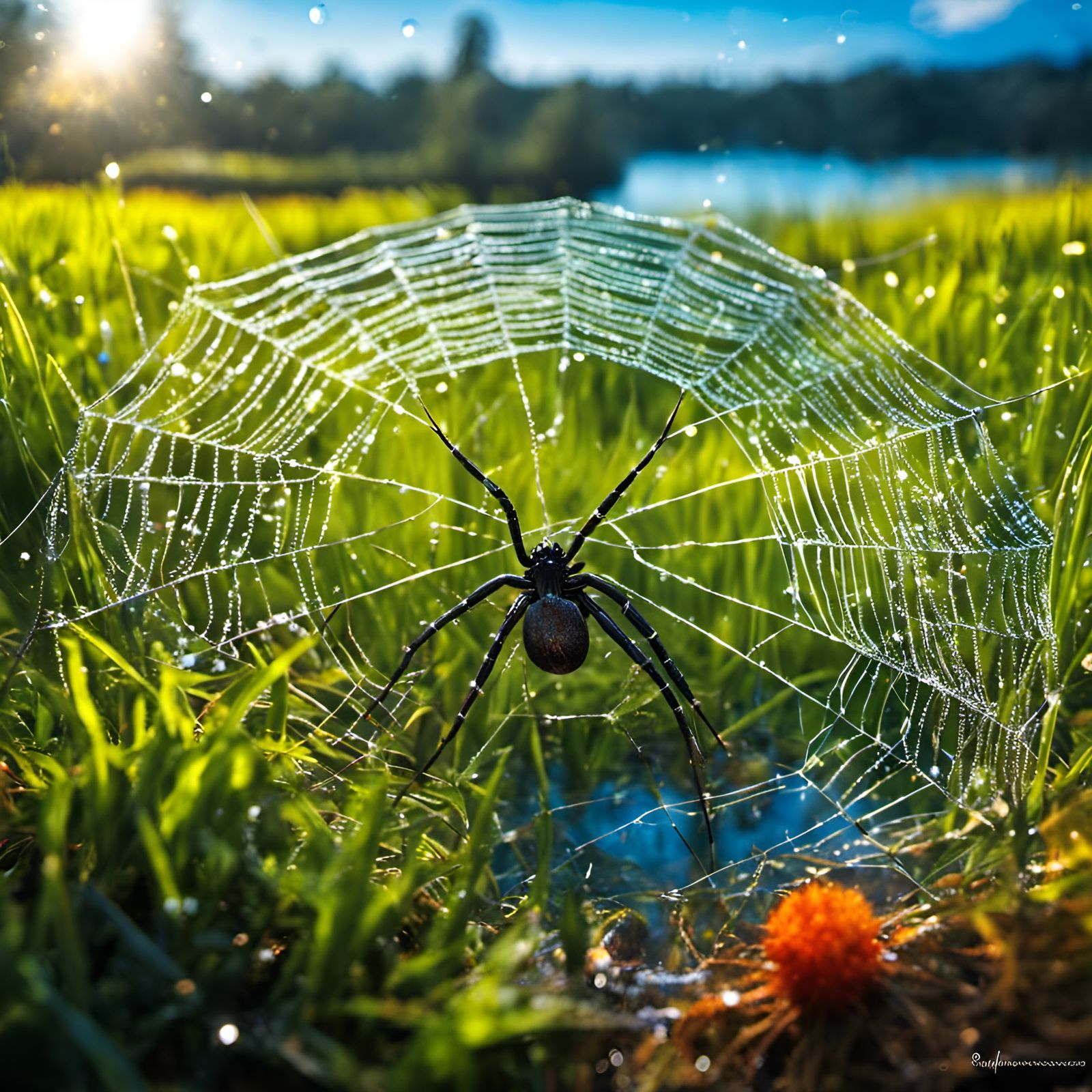 Bug's-Eye View of Spider Weaving Web