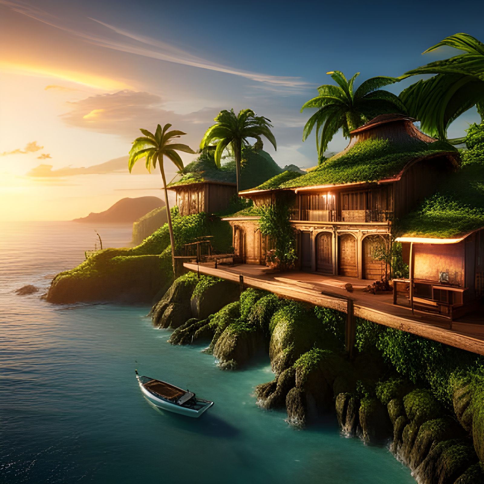 Tropical Island Hideout in 3D Game Style