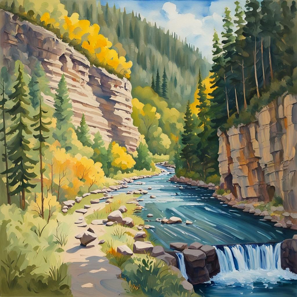 Spearfish Canyon Highway: Gouache Impressionist Masterpiece