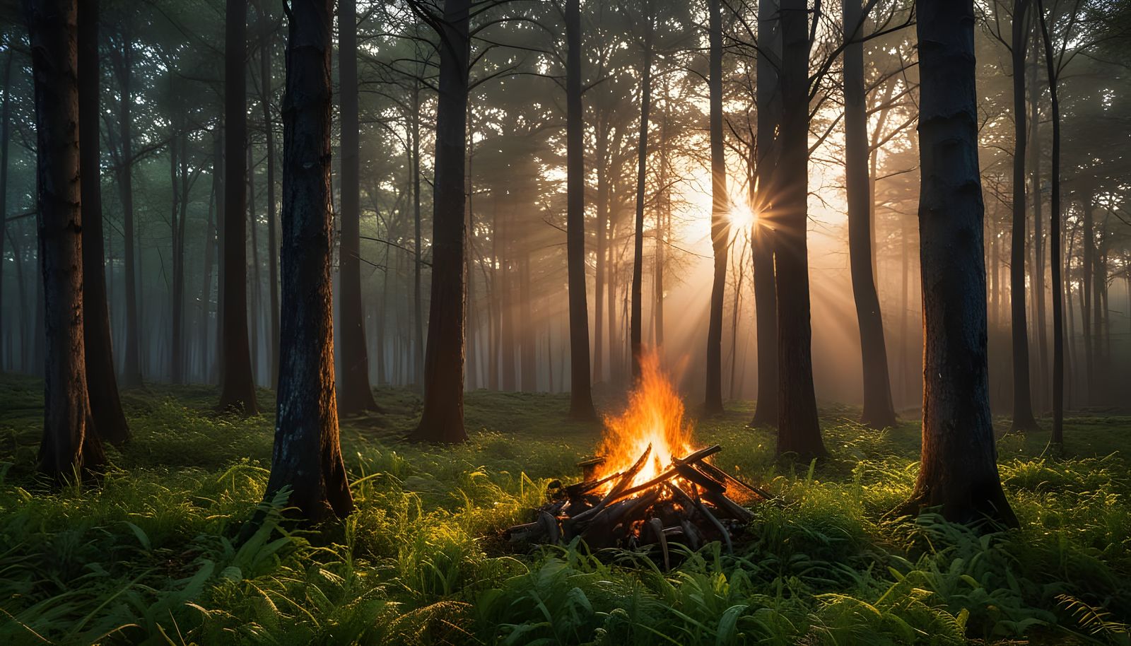 Atmospheric Forest Scene with Smoky Woman