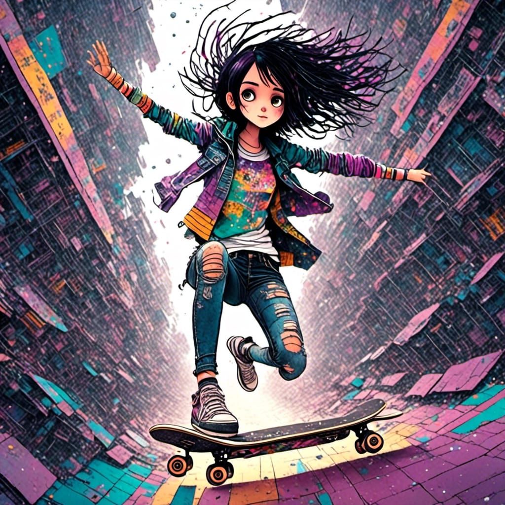 Battle Angel Alita Skateboarding in Spaceship