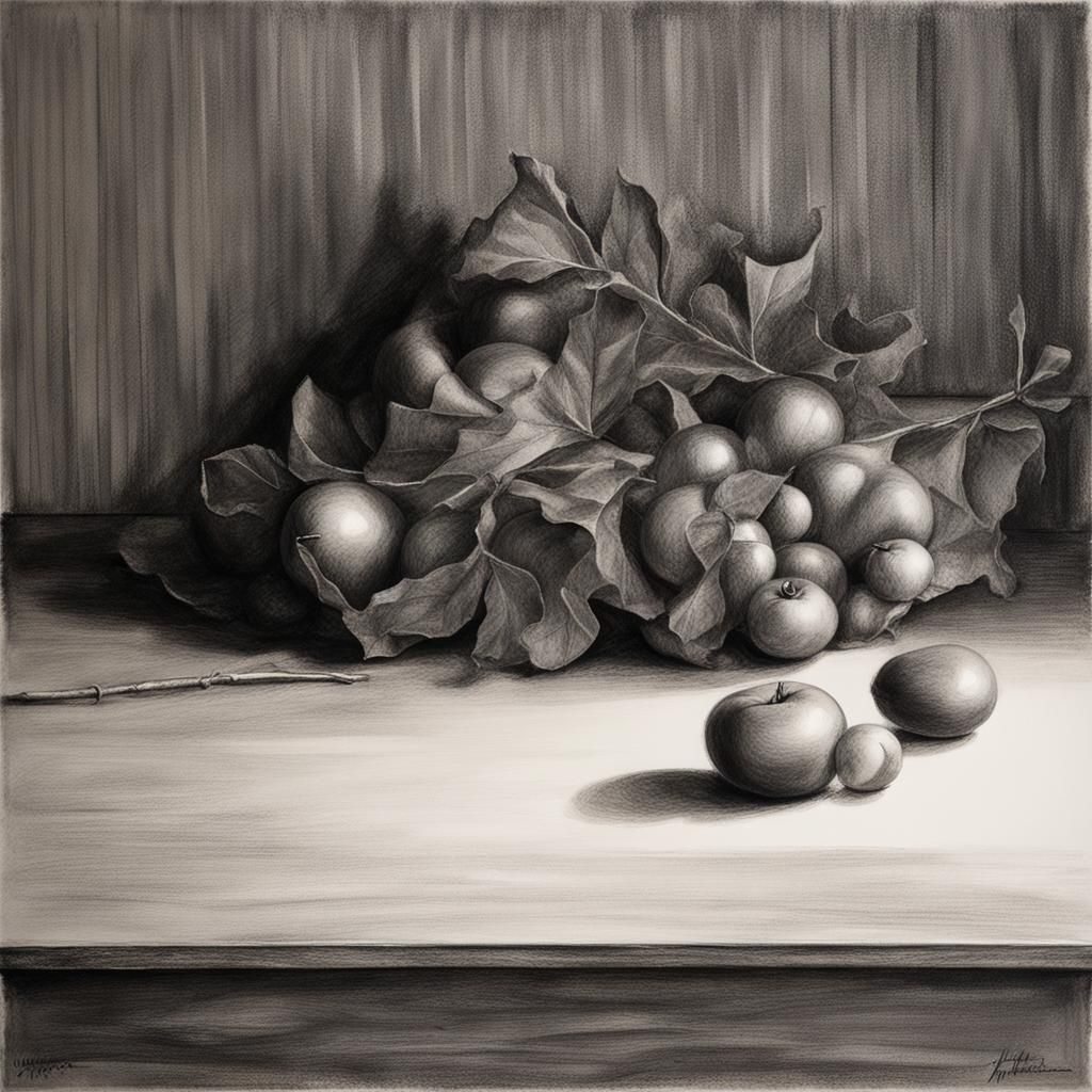 Dramatic Charcoal Still Life with Expressive Shading