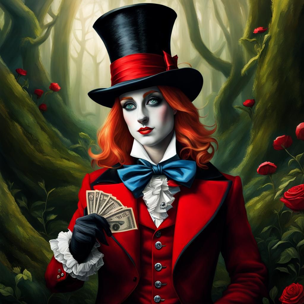 Alice in Wonderland with Red Hat and Coat