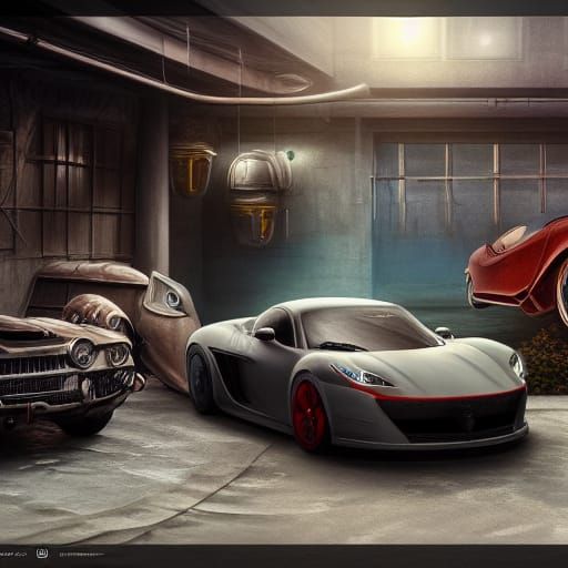 Cool Cars in Garage as Matte Painting