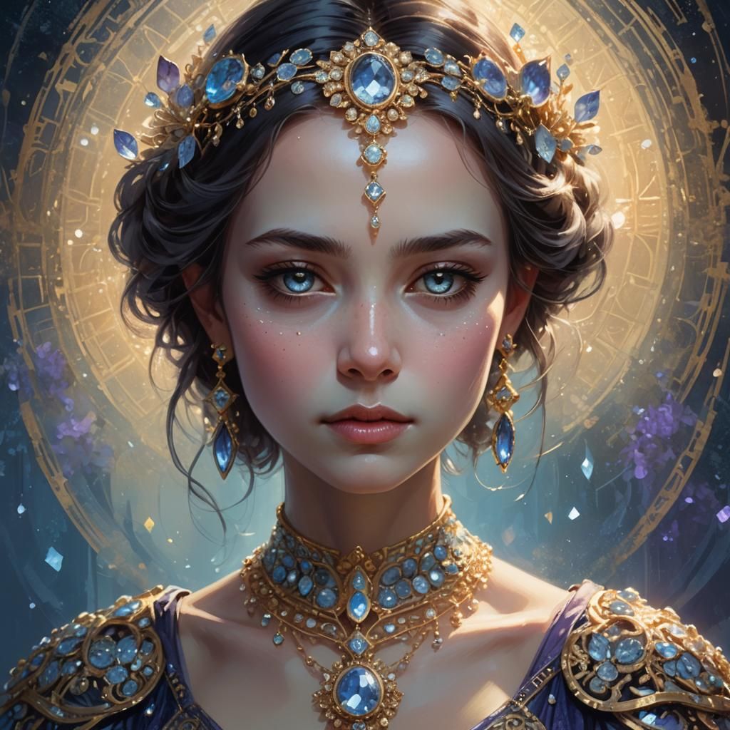Fantasy Portrait with Silver Necklace, Digital Art