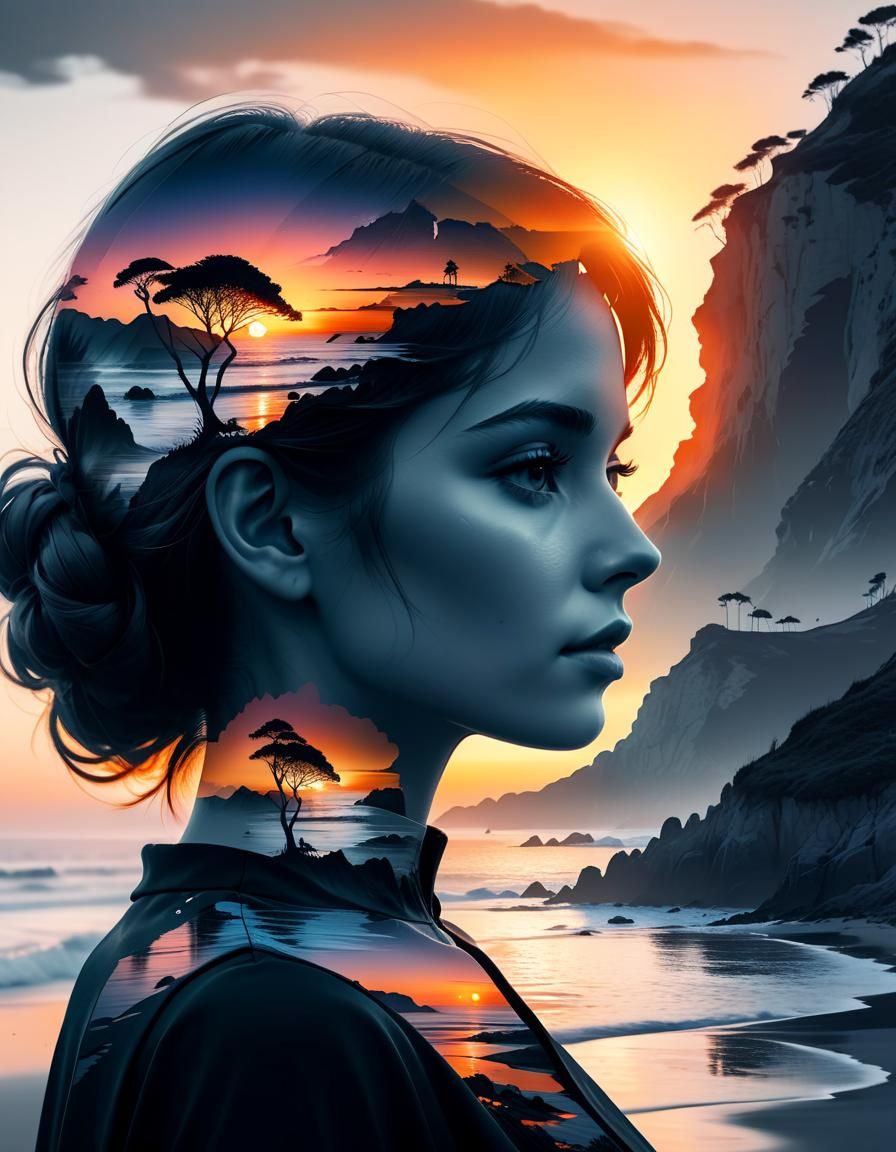 Sunset Silhouette Double Exposure in 8K