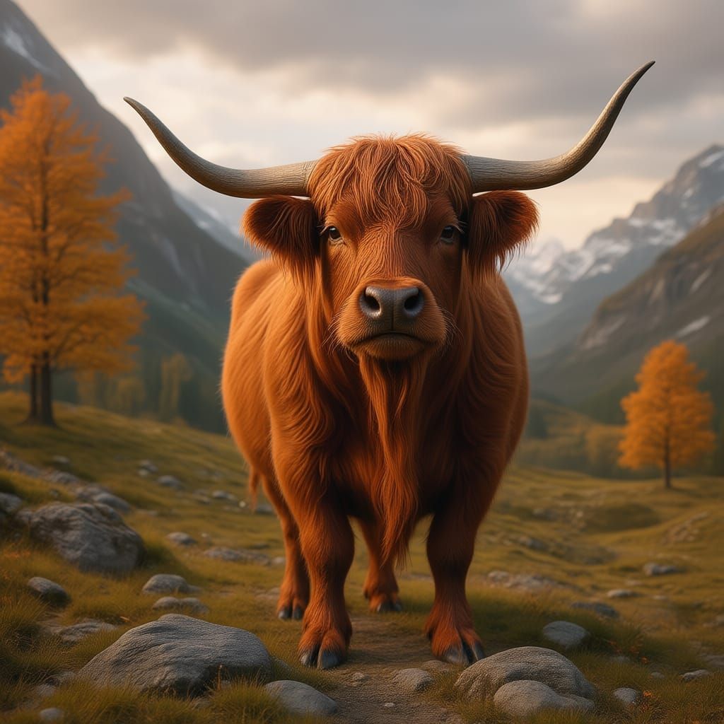 Detailed Highland Cow Matte Painting