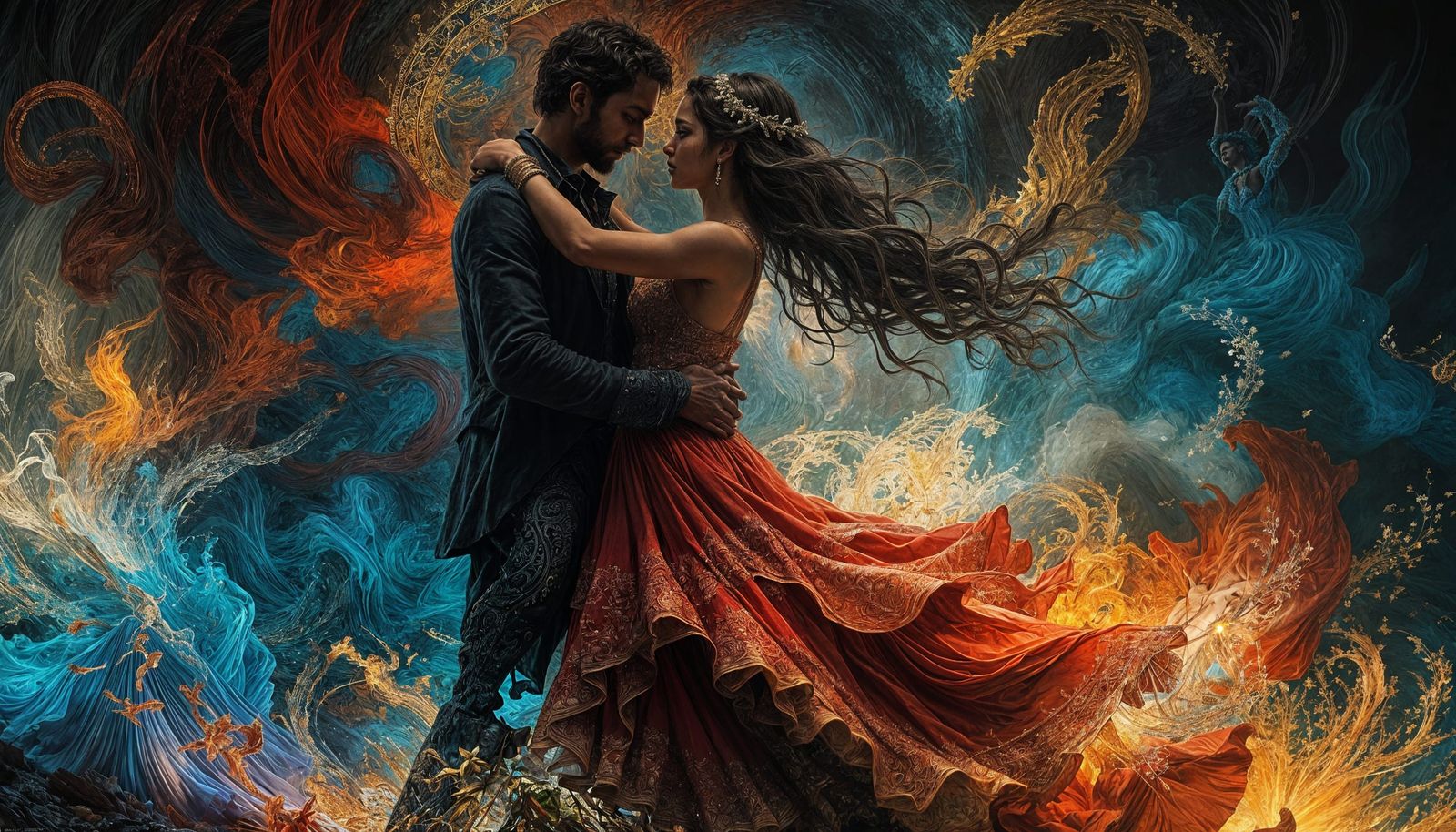 Couple Dancing Calypso in Detailed Gustave Doré Style