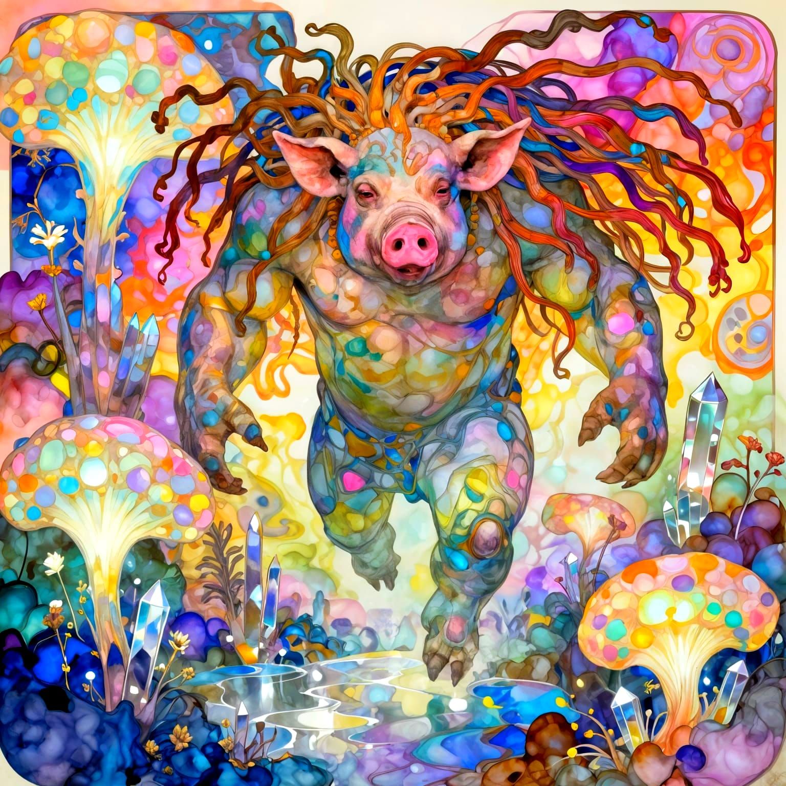 Ethereal Ork Drifts Through Surreal Bioluminescent Landscape