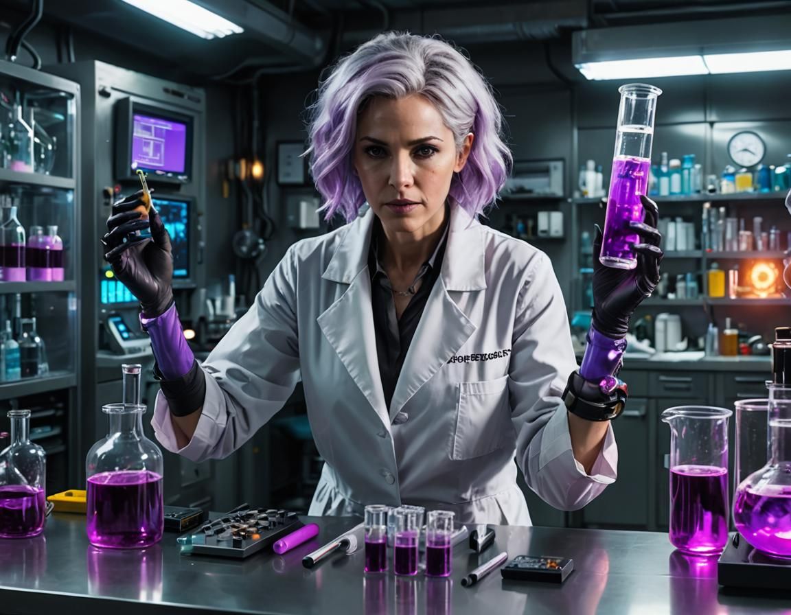 Cyberpunk Mad Scientist with Prosthetic Arm