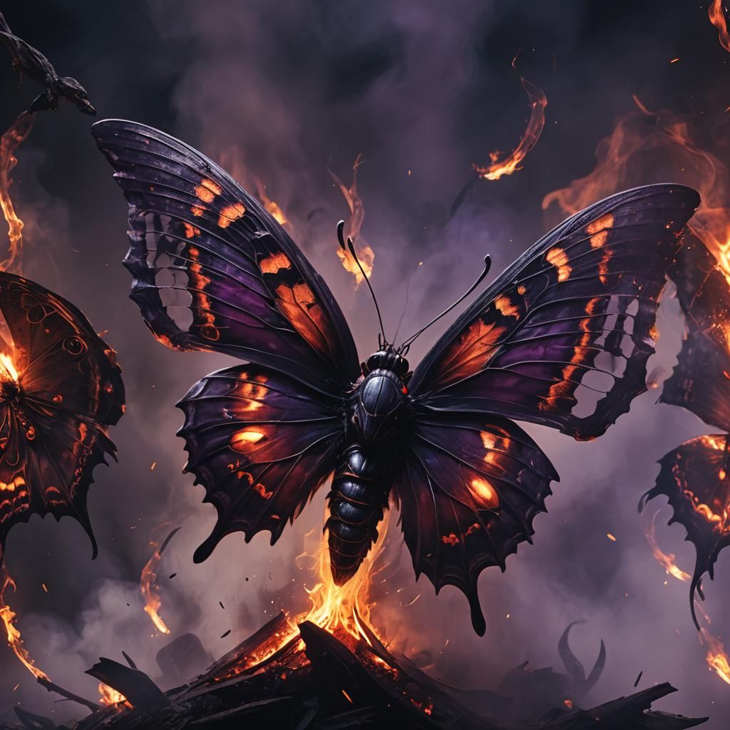 Ember Winged Butterfly Moth in Dark Fantasy Style