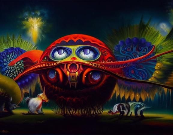 Surreal Creatures with Piercing Eyes Oil Painting