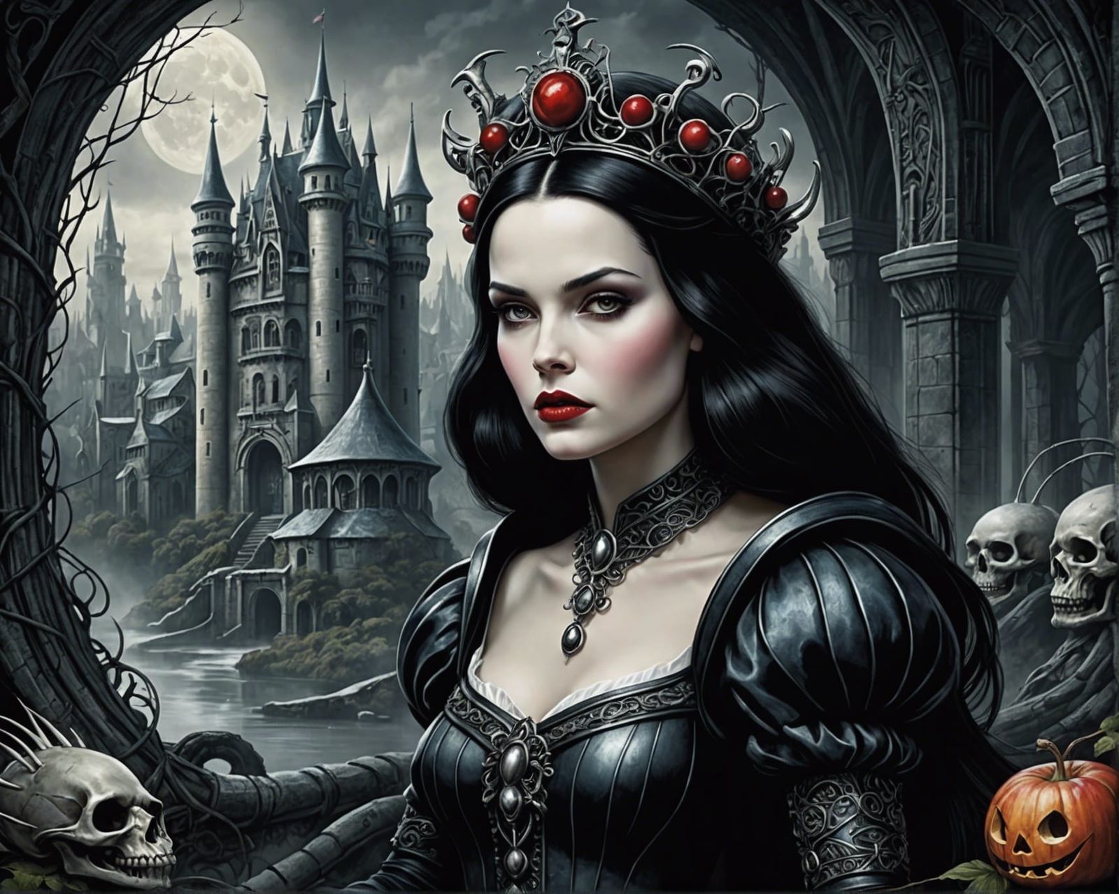 Snow White Reimagined in a Giger-esque Style