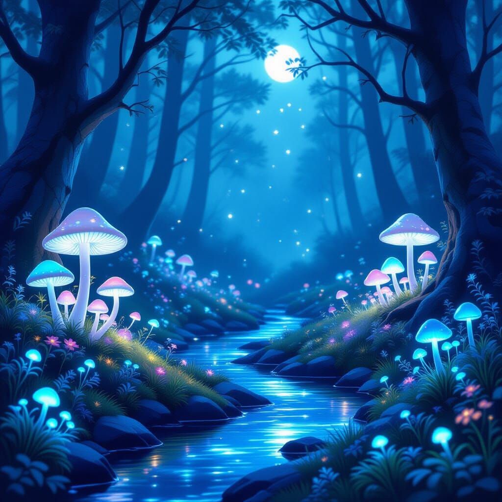 Enchanted Forest Clearing in Ethereal Moonlight