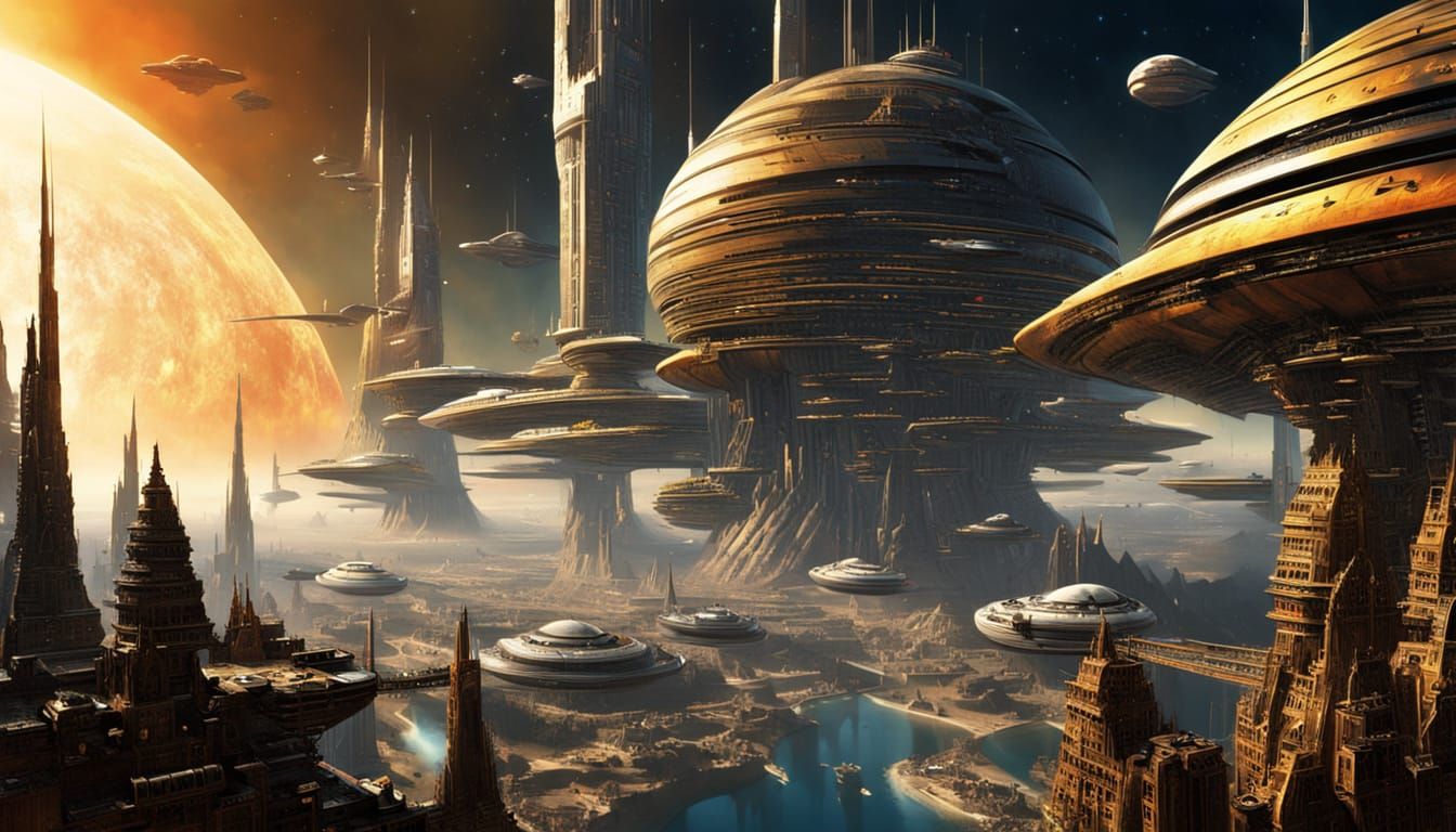 Gargantuan Space City in Hyper Realistic Style