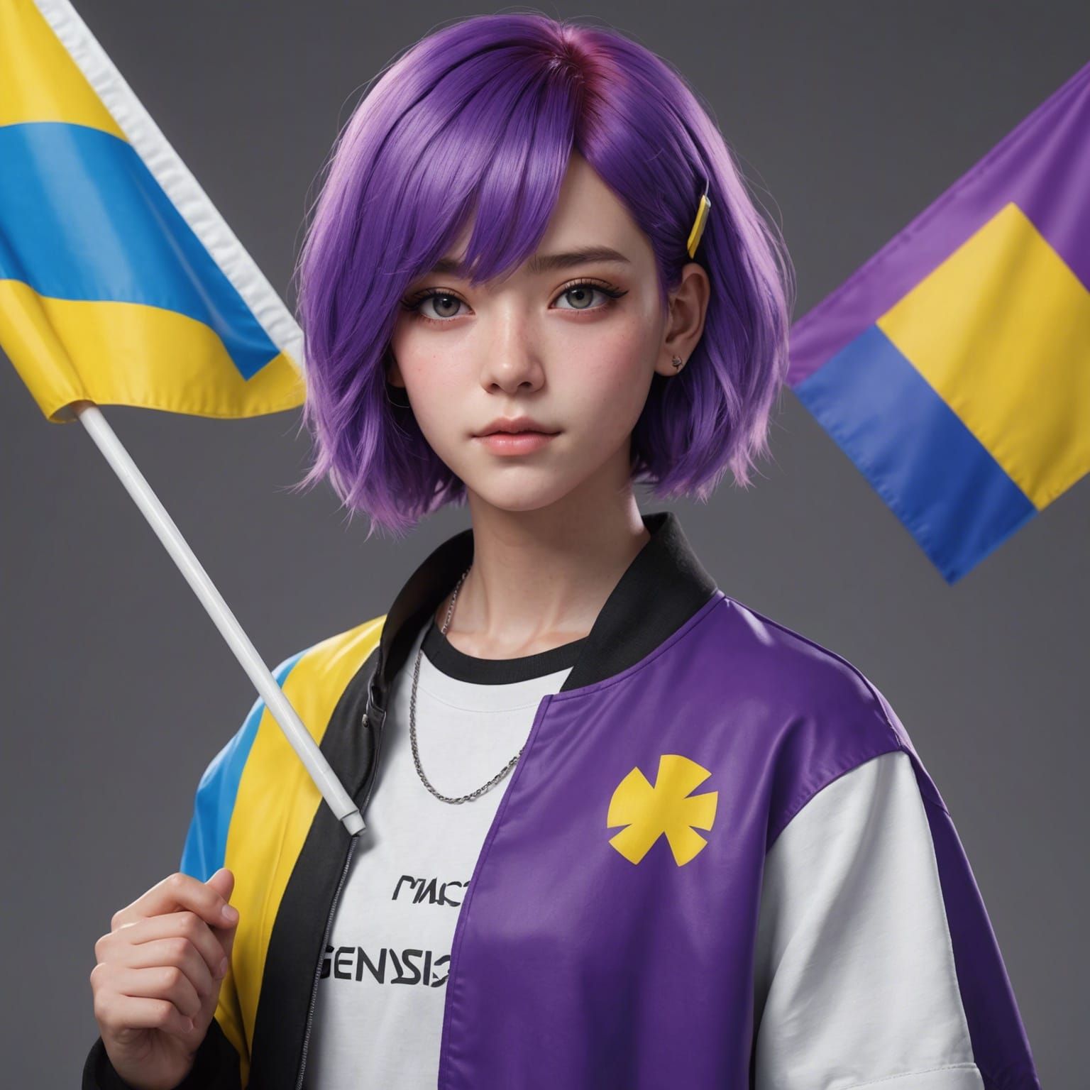 Nonbinary Person with Pansexual Flag in Anime Style