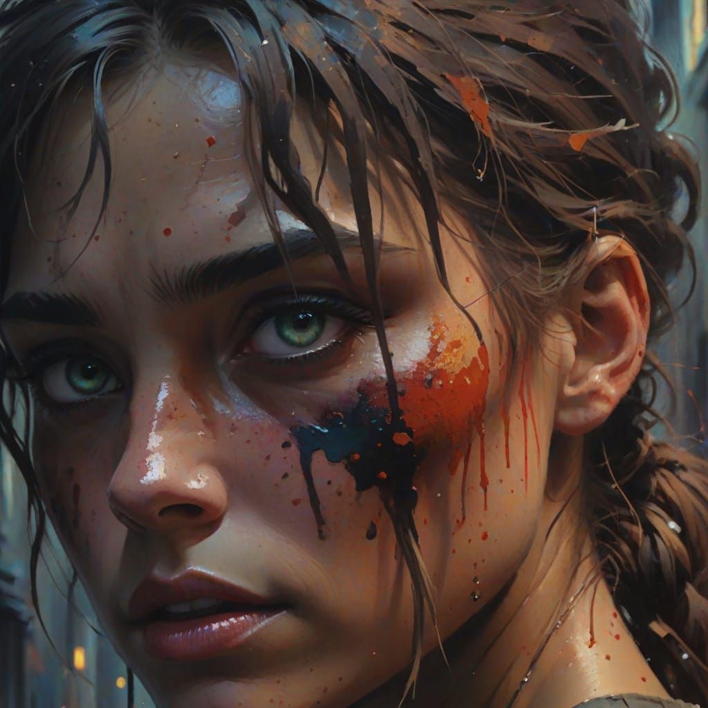 Gritty Woman in Dark Alley, an Impasto Gouache Portrait