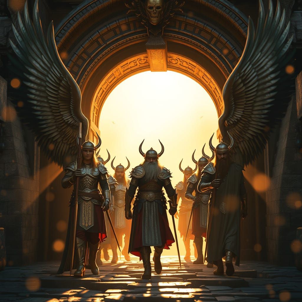 Valkyries Escort Viking Warriors to Valhalla in a Golden Lig...