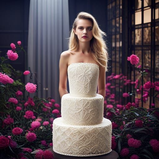 Elaborate Cake with Lace and Floral Design