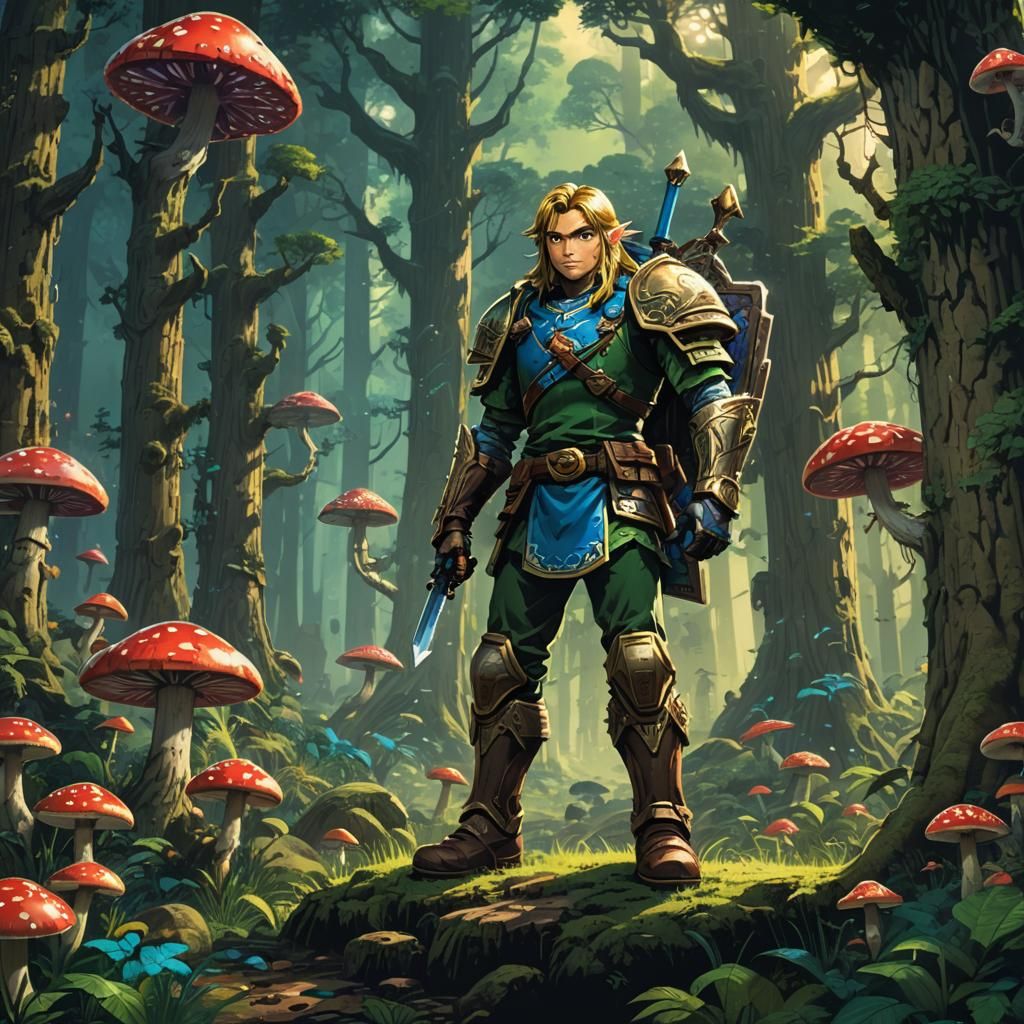 8-bit Link in Hyrule Forest Digital Painting