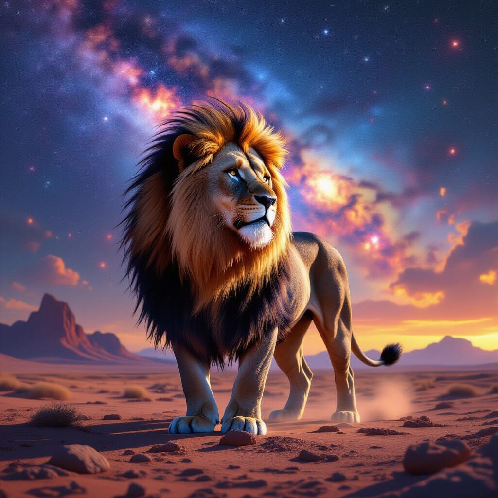 Cosmic Lion on Alien World, Surreal Art