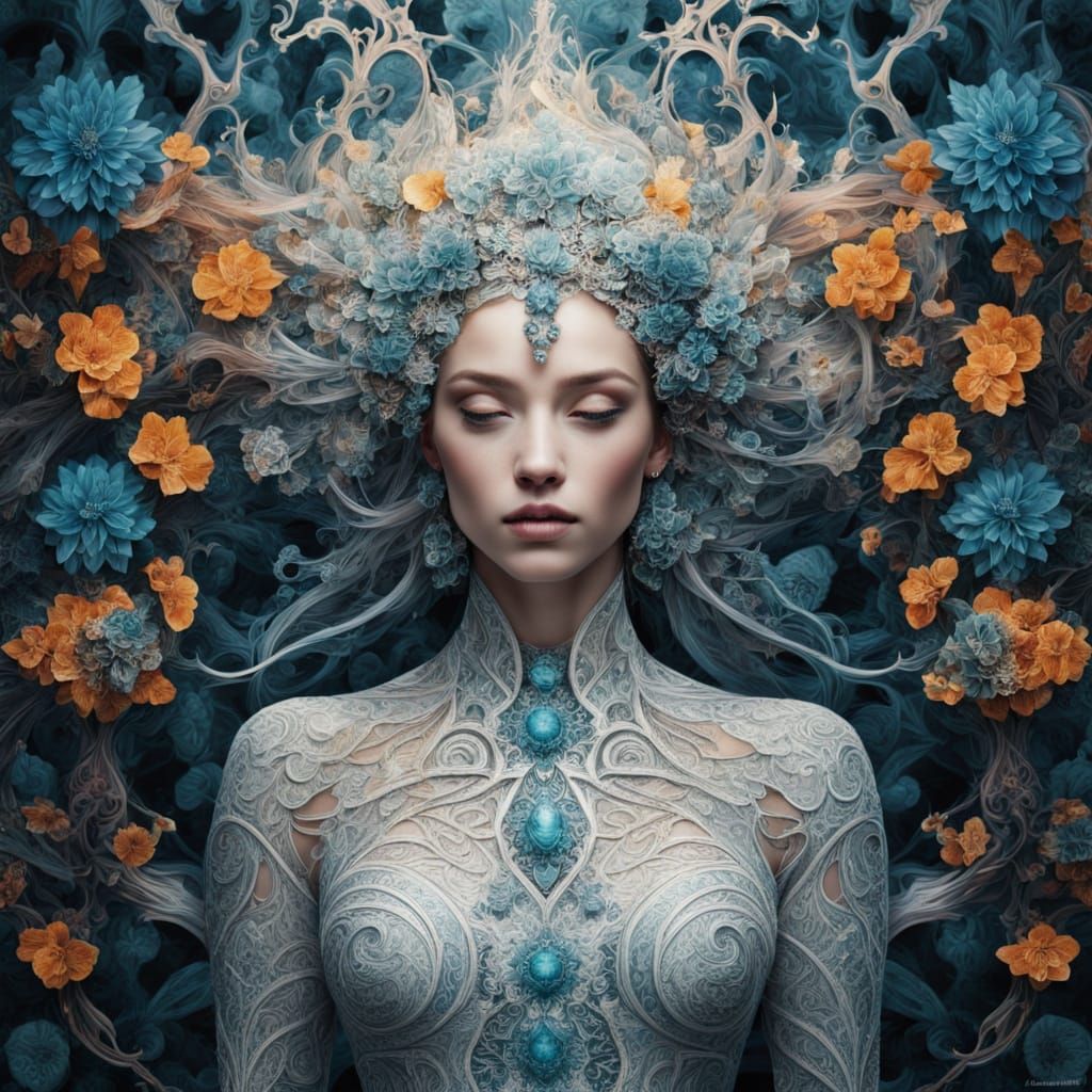 Ethereal Goddess in Vibrant Fantasy Realm