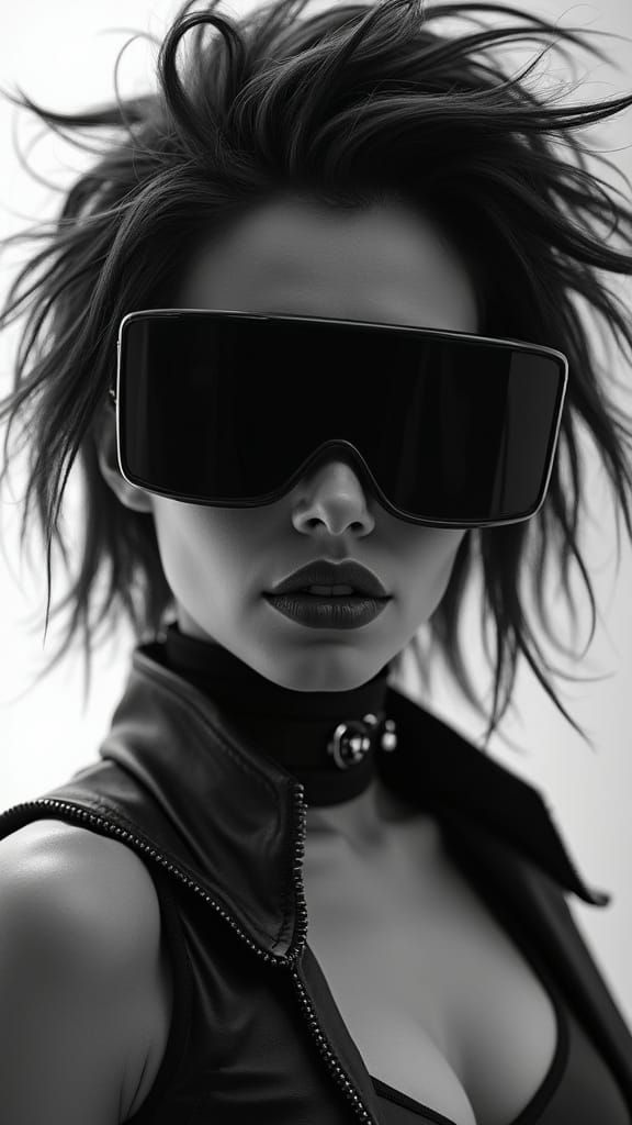 Futuristic Woman in Monochrome with Sharp Editorial Clarity