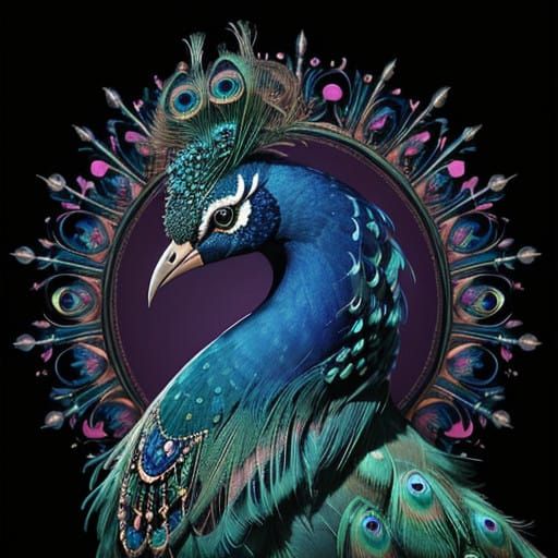 Hyper Realistic Peacock in Opulent Style with Gems