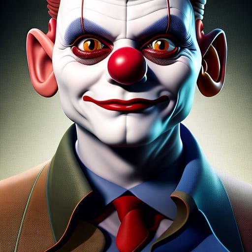 Cartoon Clown Boy Portrait in Retro Style