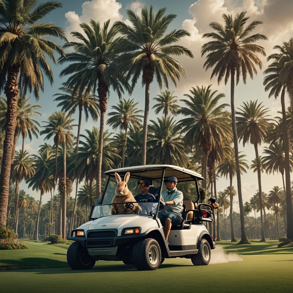 Rabbit Couple Golfing in Paradise: Digital Matte Painting