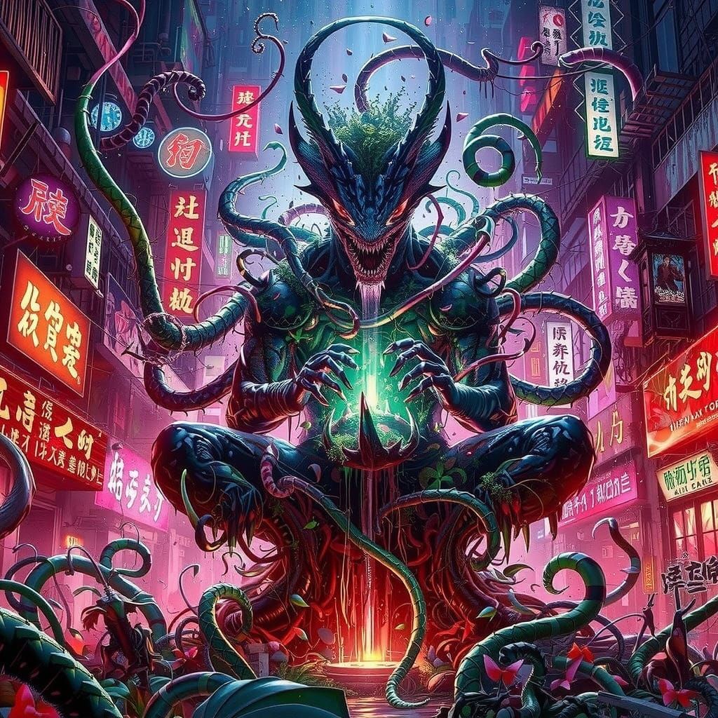 Grotesque Audrey II & Lo Pan Fusion in Neon Chinatown