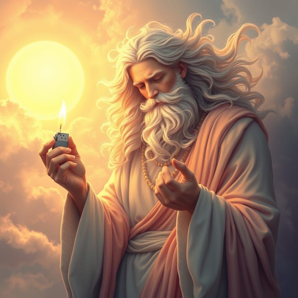 God Illuminates the Sun with a Bic Lighter in a Dreamy, Cele...