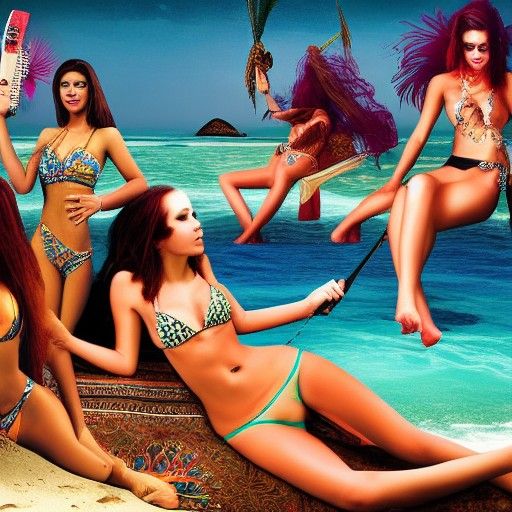 Bikini Girls' Beach Party Aftermath in Detailed Matte Painti...