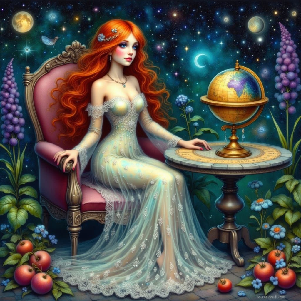 Ethereal Woman in Klimt-Inspired Art Nouveau Scene