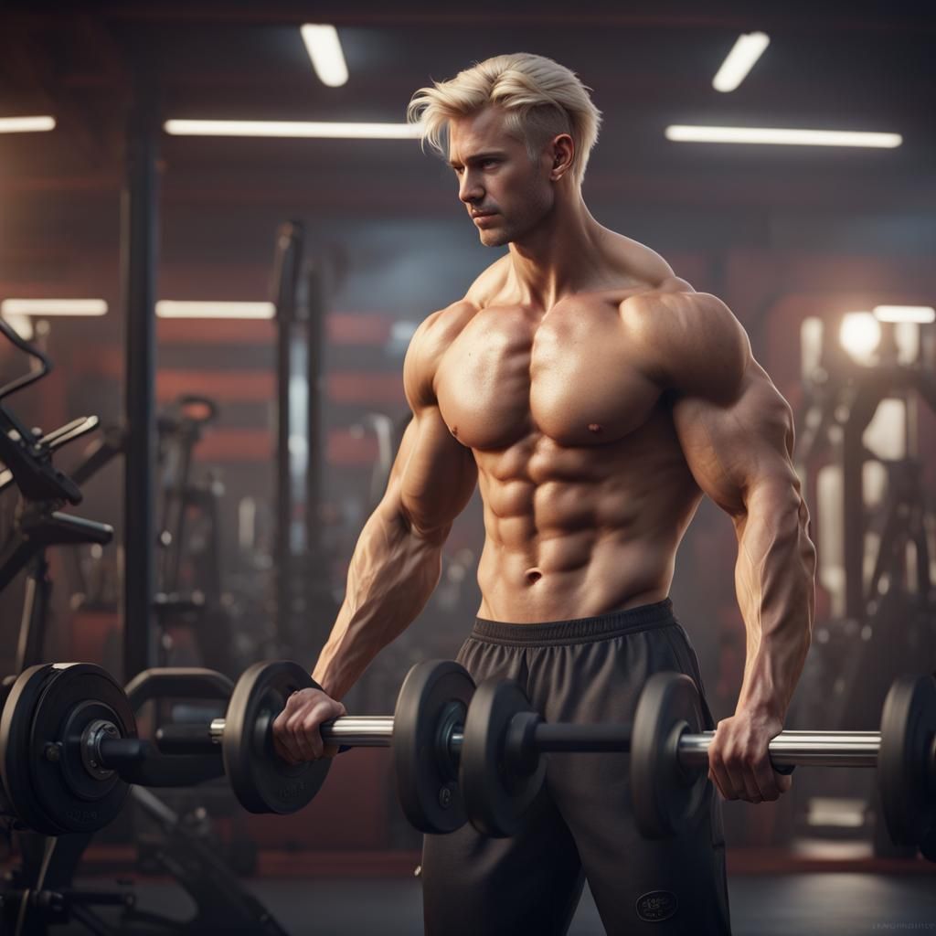 Detailed Matte Painting of a Blonde Man at Gym