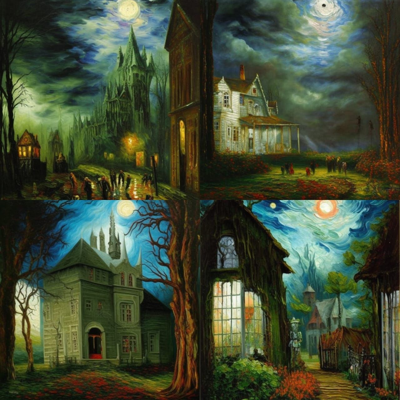 Ominous Haunted House in Neo-Impressionist Style