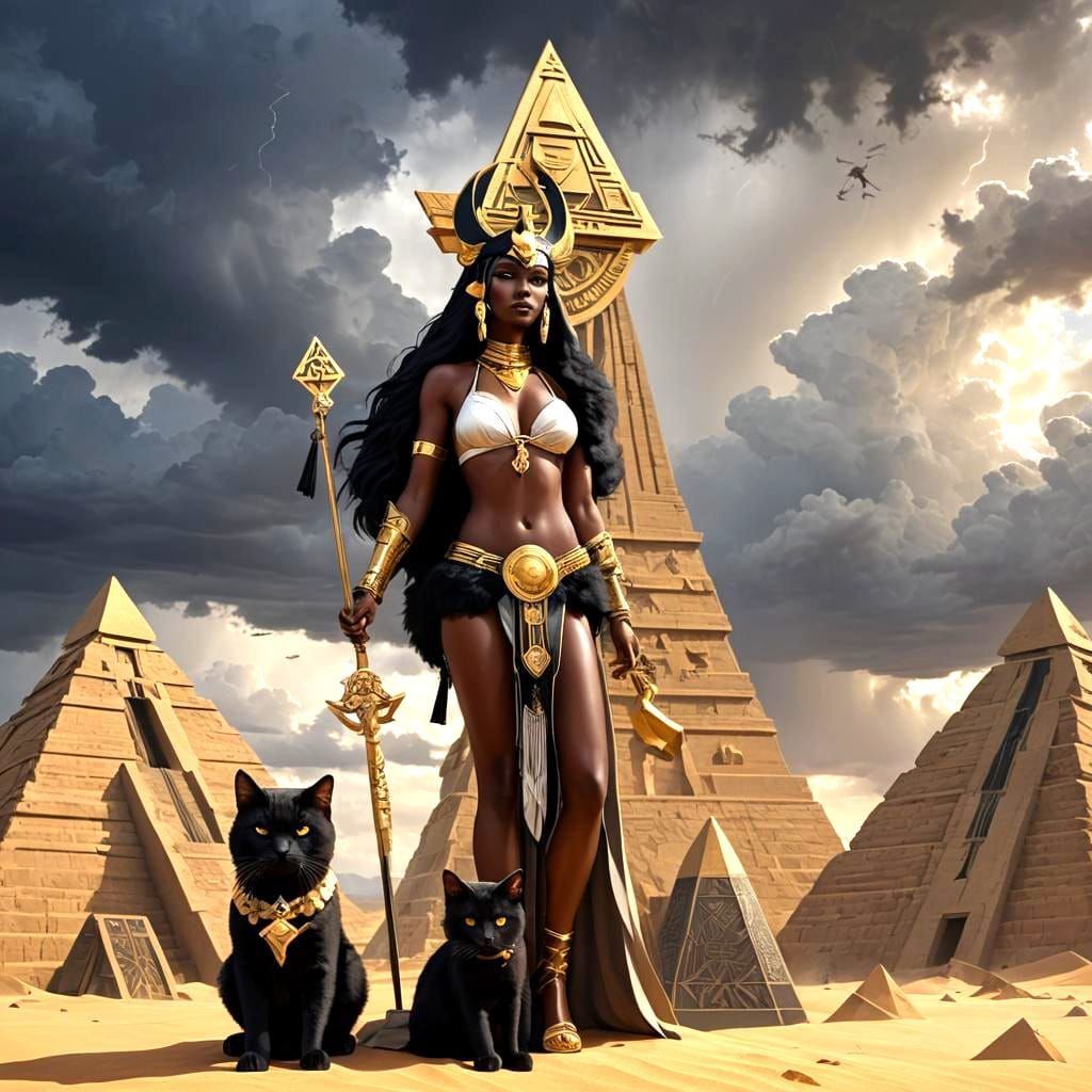 Cat-Headed Goddess Bast in Art Deco Desert