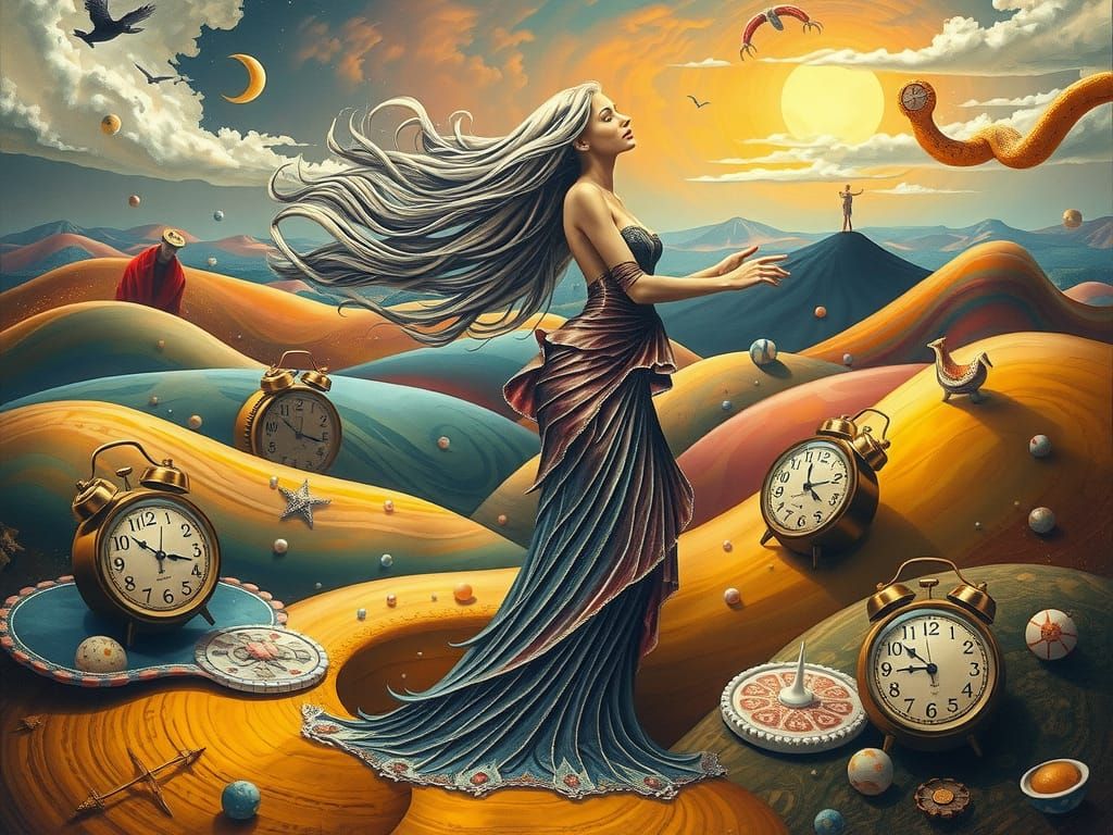 Surreal Woman in Dreamlike Landscape, Dali Inspired