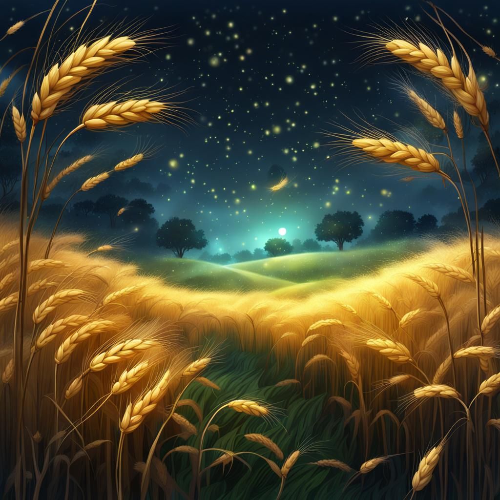 Magical Moonlit Wheat Field in Fantasy Style
