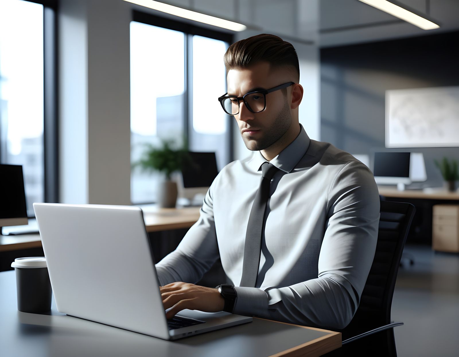 Professional Businessman Works in Modern Office Setting