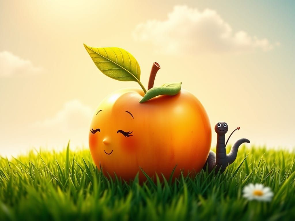 Whimsical Apple in Sunny Meadow